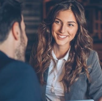 Interviewee and hiring manager meeting