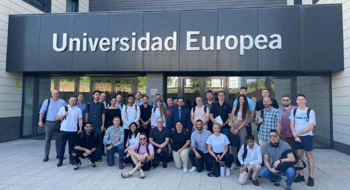 Sports management students out front of Universidad Europea Madrid