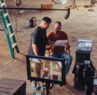 Crew working on film production set