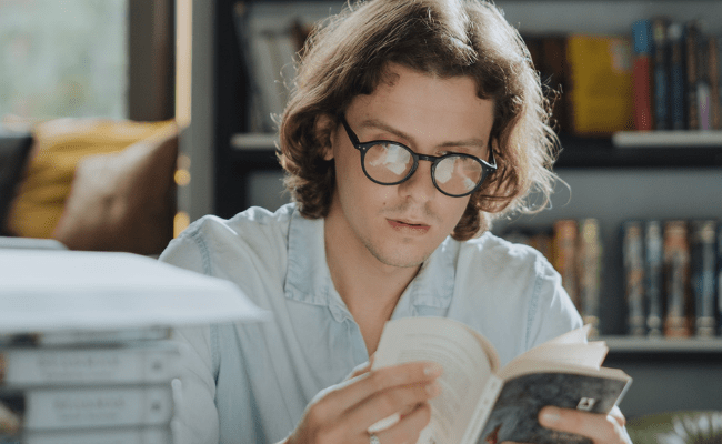 High school student studying in library