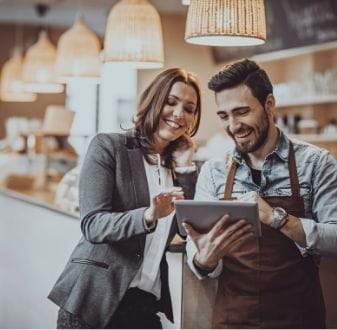 woman and man in cafe