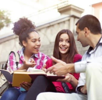 3 International students talking