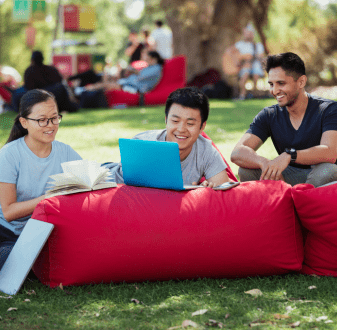 International students on beanbag
