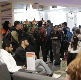 Group of masters degree students relaxing