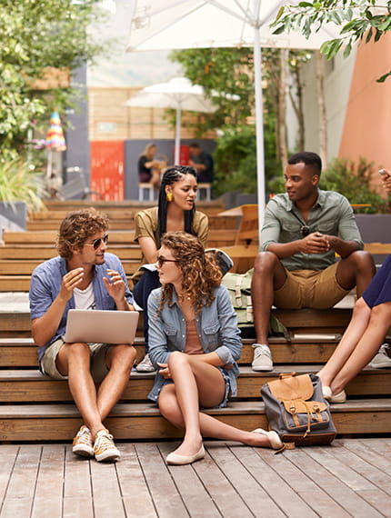 Students talking about studying at Torrens University