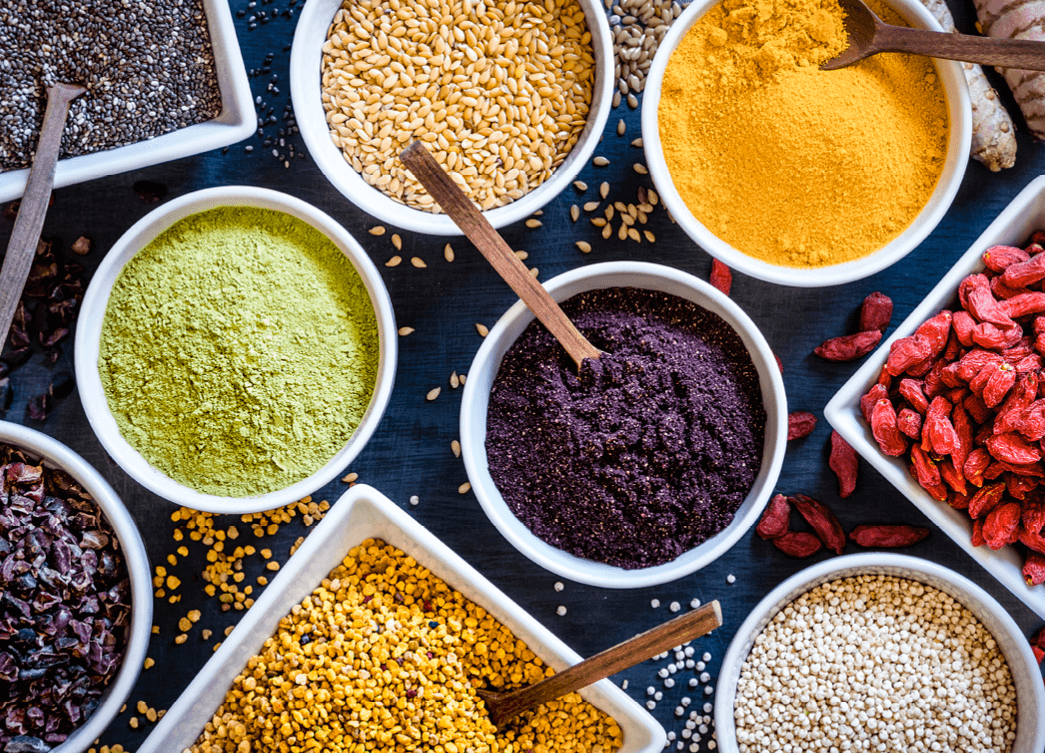 colourful powdered herbs