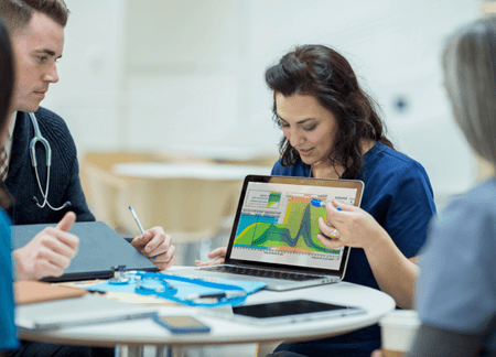 Woman presenting on tablet
