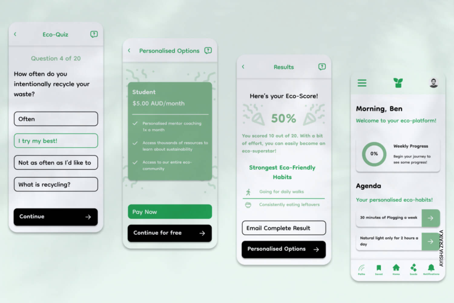 Diploma of UX and Web Design Ayisha Zraika student work