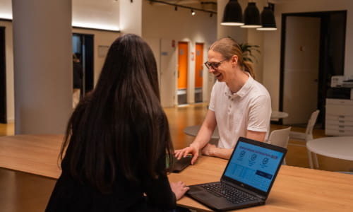 Blended learning students on campus studying
