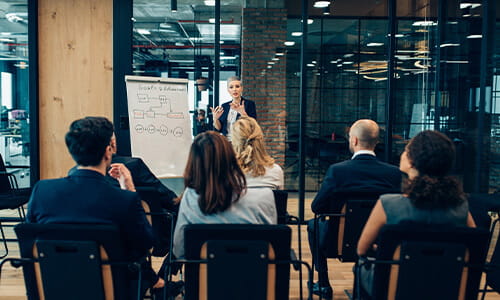 Business students in a meeting room