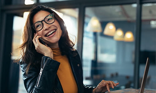 Female business student on phone